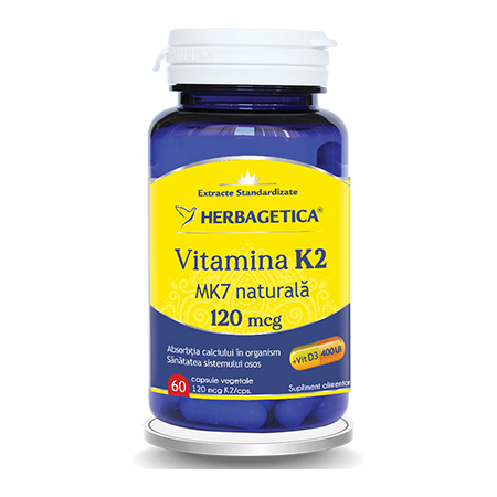 Vitamina K2 MK7 naturala 60 cps, Herbagetica 