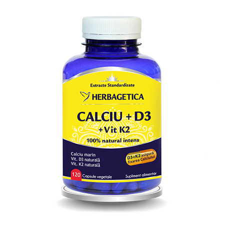 Calciu + D3 cu vit K2 120 cps, Herbagetica  