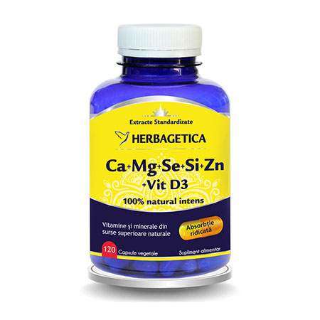 Ca+Mg+Se+Si+Zn cu Vit D3 Complex Forte 120 cps, Herbagetica 