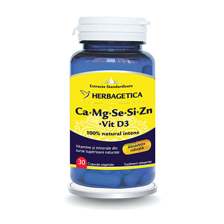 Ca+Mg+Se+Si+Zn cu Vit D3 Complex Forte 30 cps, Herbagetica