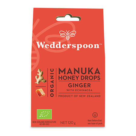 Bomboane (Dropsuri) cu Miere de Manuka, Ghimbir si Echinacea 120g, Wedderspoon