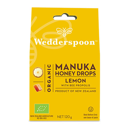 Bomboane (Dropsuri) cu Miere de Manuka, Lamaie si Propolis 120g, Wedderspoon